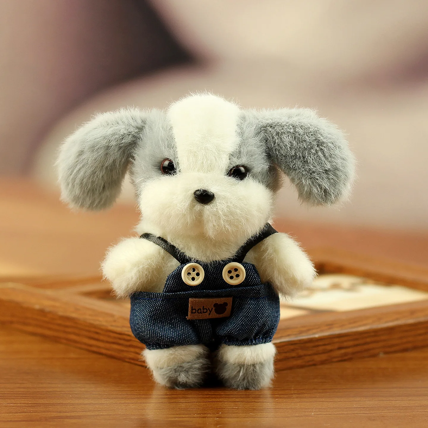 (cinza) Chaveiro De Pelúcia Fofo De Cachorrinho Com Macacão Jeans, Pingente De Pelúcia Macio