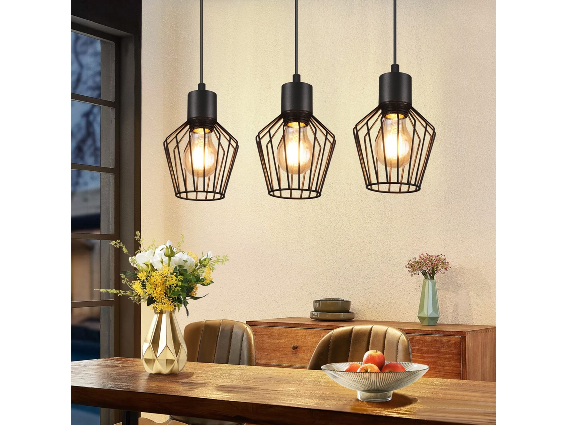 Pendente 3 Chamas Preto Industrial Metal Pendente Led E27 Metal Zmh
