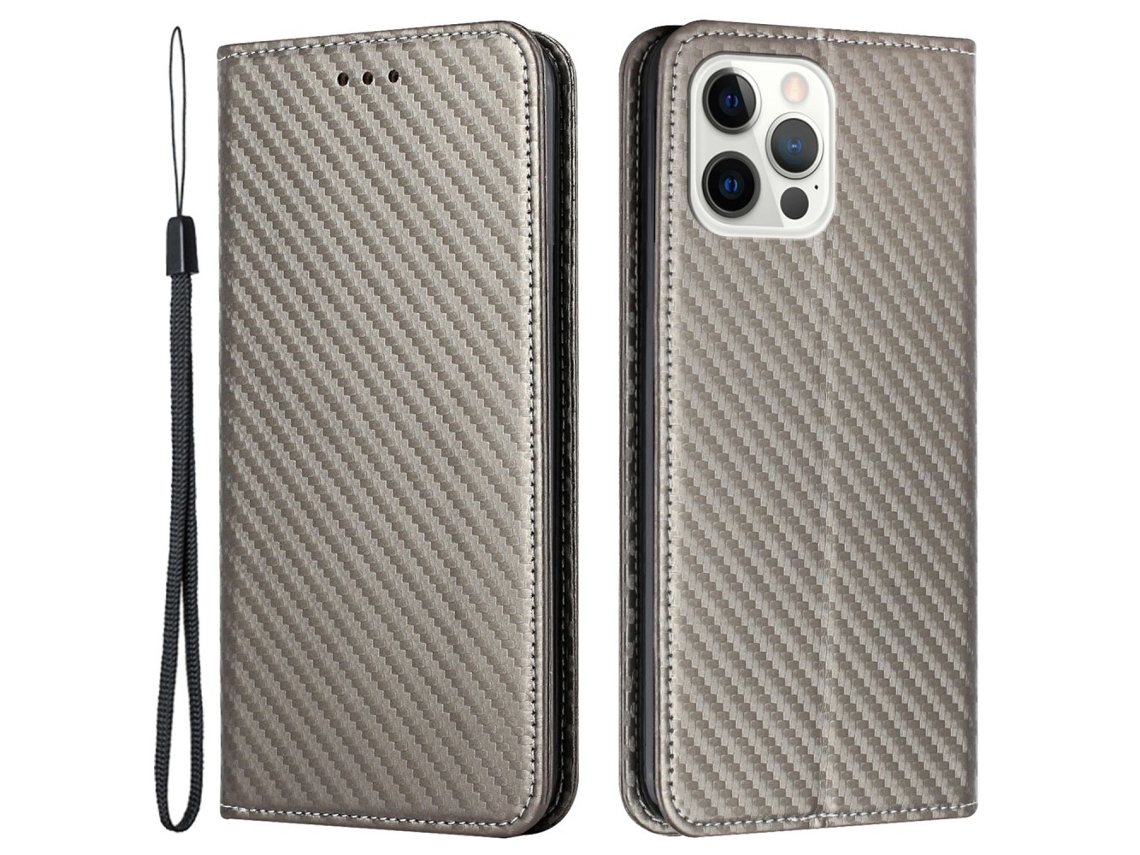 Capa Textura Fibra Para Iphone 15 Pro Max Cinzento