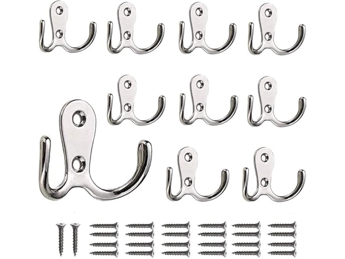 Conjunto De 10 Ganchos Duplos De Metal Para Pendurar Casacos E Outros Itens De Armazenamento