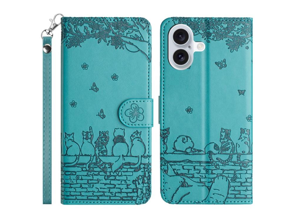 Capa Para Iphone 17 Em Couro Com Estampa De Gato E Alça.