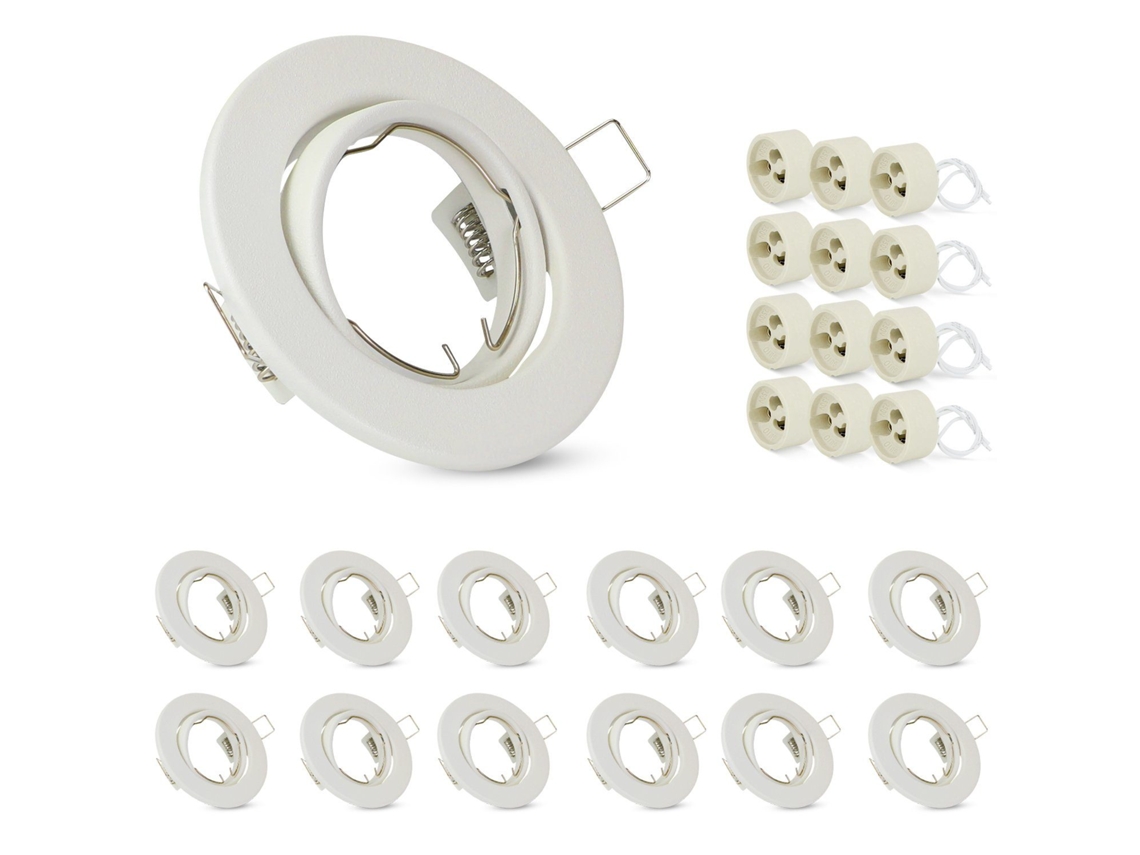 Kit Nettlife 12 Spots Gu10 Branco Recesso Quadro Soquetes 230 V 50 Mm Metal Ajustável 30° Para Led Halogênio