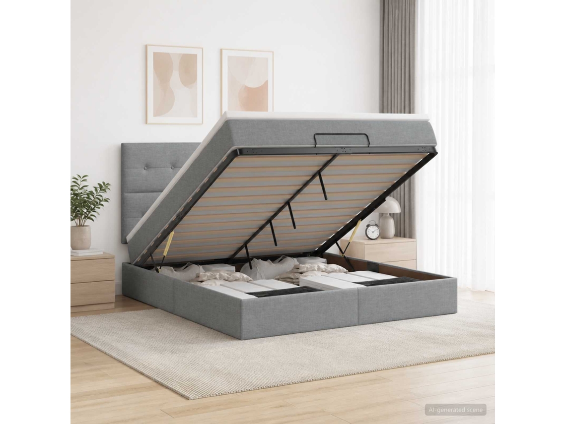 Vidaxl Cama Ottoman Com Colchão Cinzento-claro 140 X 190 Cm Tecido