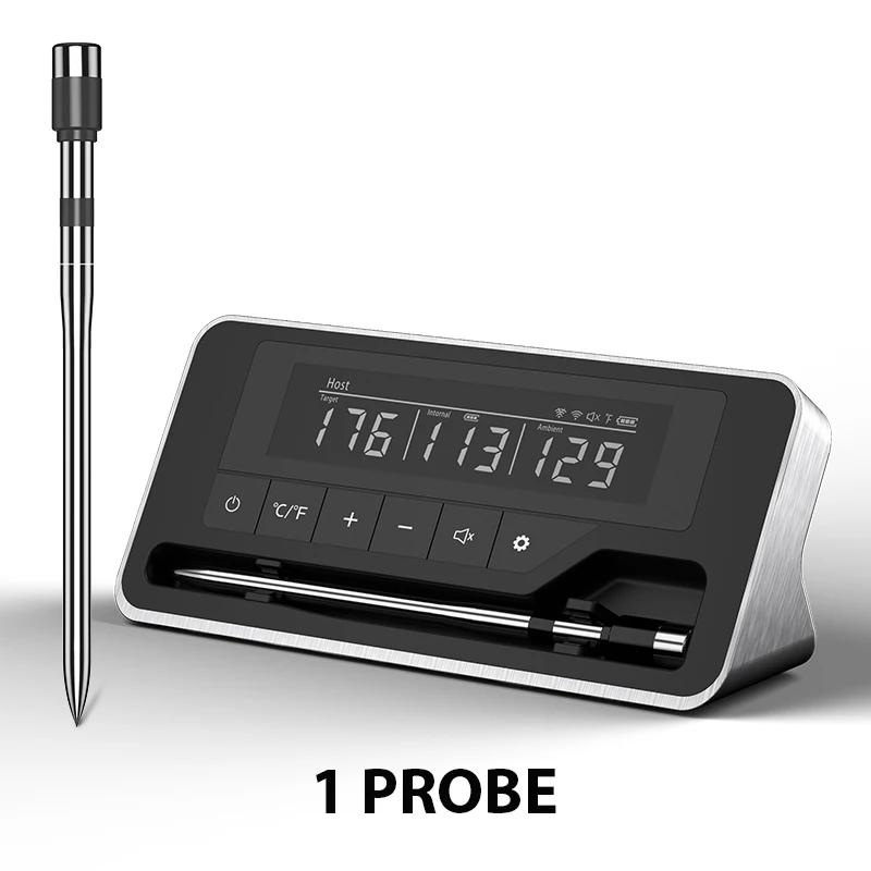 Termômetro De Carne Sem Fio (1 Sonda) Com Sonda Bluetooth, Compatível Com Aplicativo Móvel E Visor Lcd.