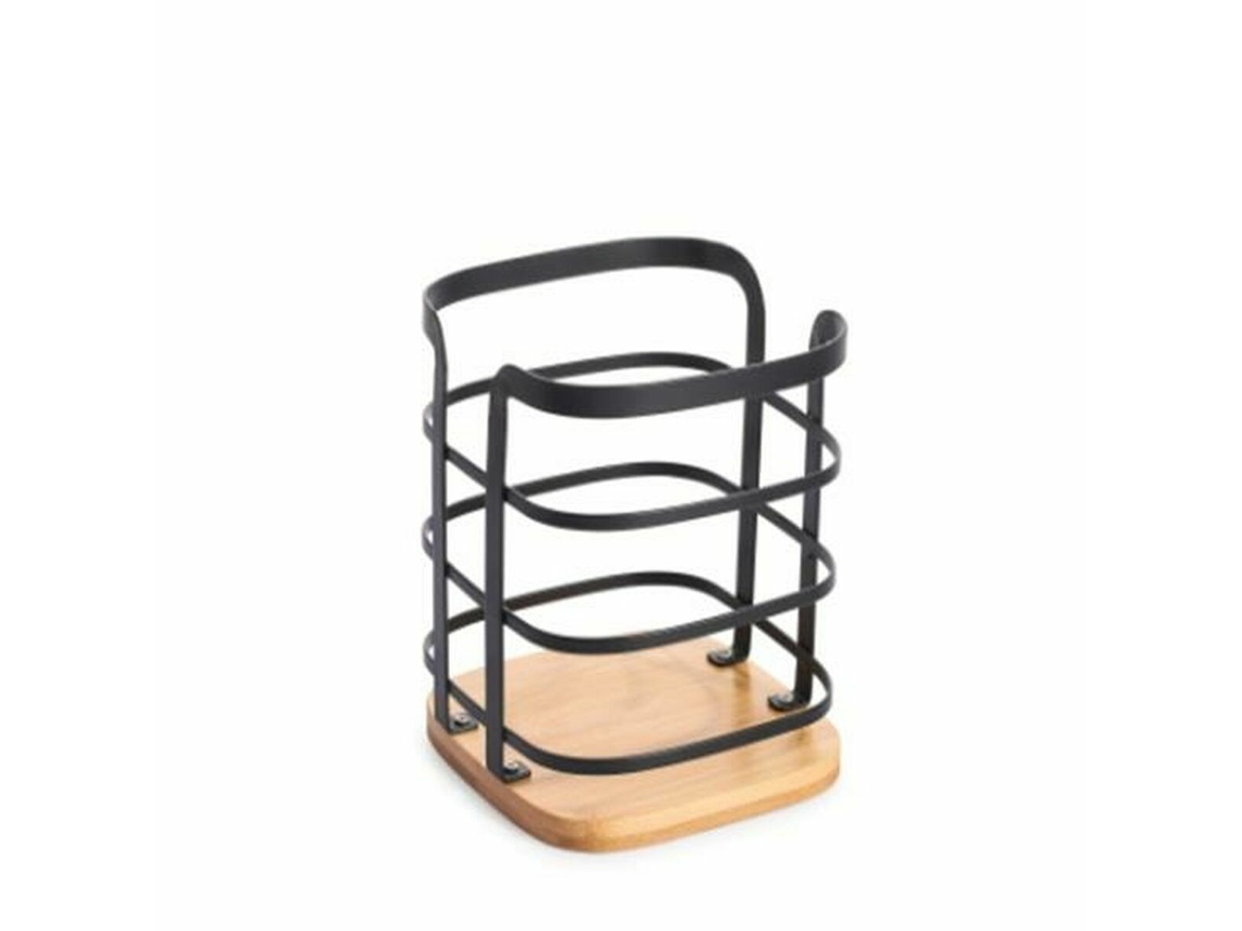 Organizador De Talheres Dkd Home Decor Natural Preto Aço Bambu (12 X 12 X 14,5 Cm)