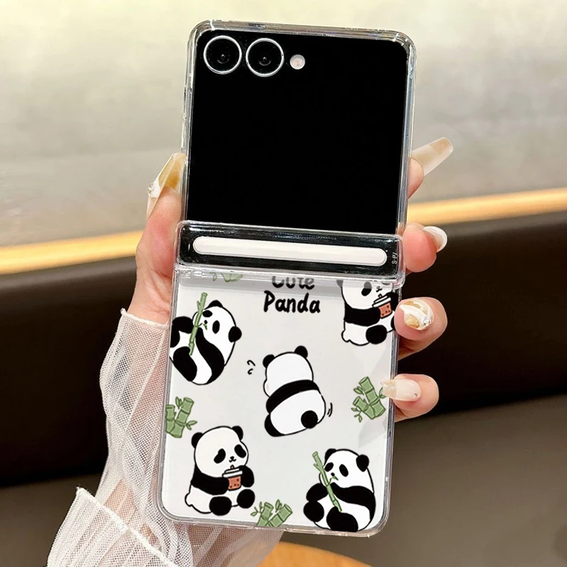 Capa Magnética Transparente Para Galaxy Z Flip5 Com Estampa De Panda.