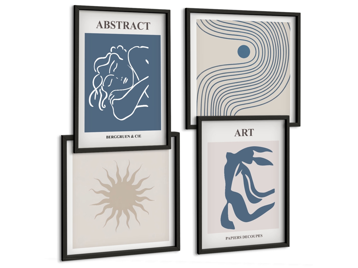 Quadros Decorativos Para Parede Paisagens Abstratas Em Marrom Moldura Preta Imagens Para Um Quarto Infantil Espelharte (conjunto De 4 Imagens)