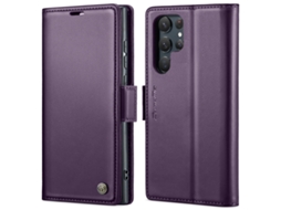 Capa Para Samsung Galaxy S22 Ultra 5g Borboleta Fivela Litchi Textura De Telefone De Couro Rfid Antirroubo Roxo Perolado