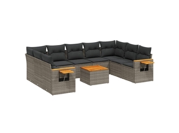 Vidaxl 10 Pcs Conjunto Sofás De Jardim C/ Almofadões Vime Pe Cinzento
