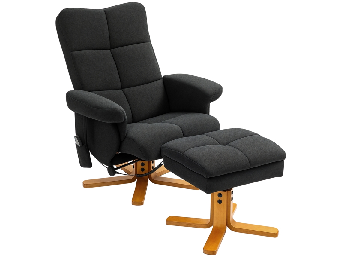 Massagesessel BTFORUS com Liegefunktion e Fußhocker Preto (80x86x99 cm)