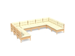 Conjunto de 9 Lounge de Jardim com Almofadões Creme Pinho Maciço MAISON EXCLUSIVE