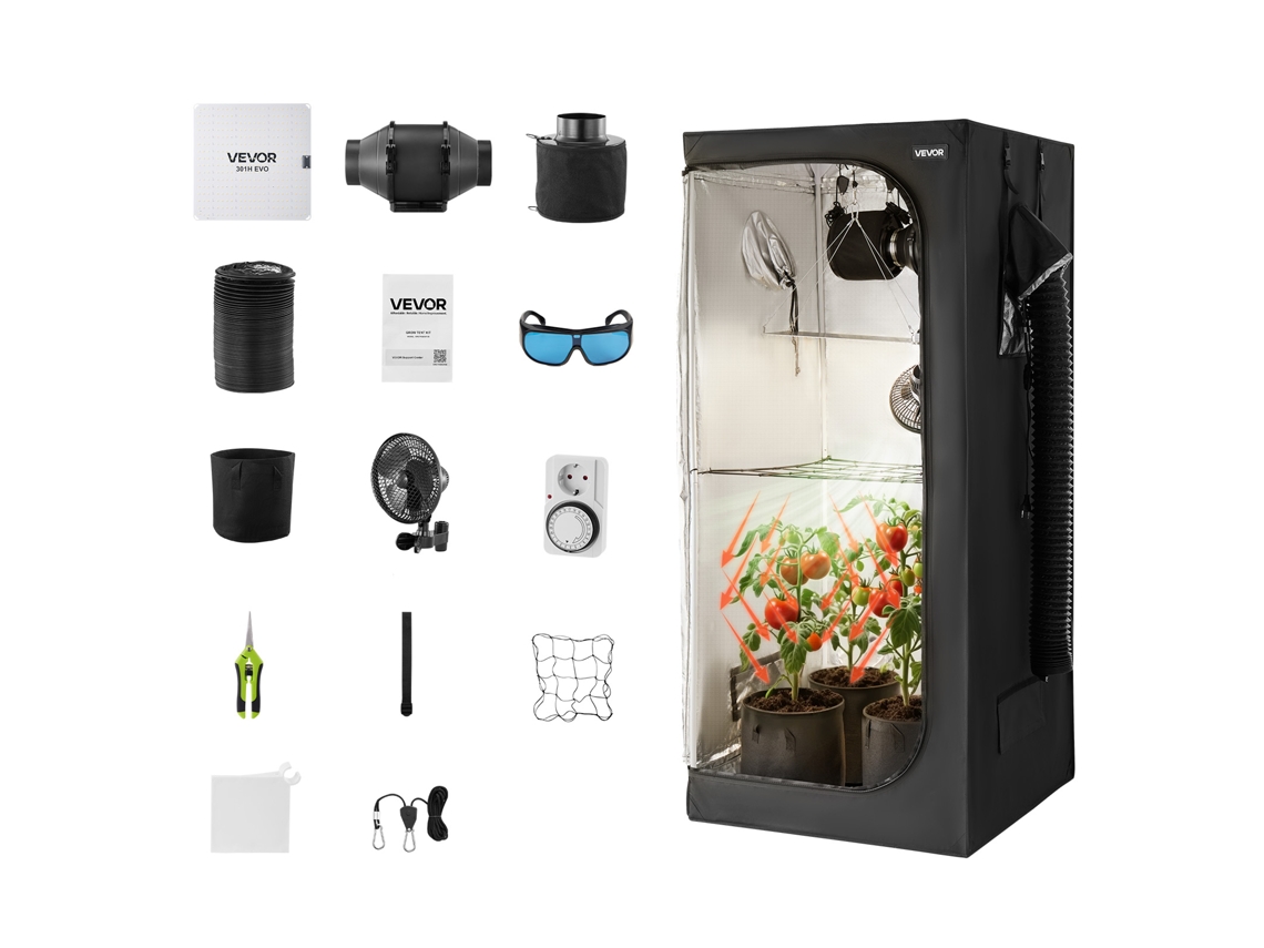 Vevor Armário De Cultivo 80 X 80 X 180 Cm Com Luz De Cultivo Altamente Refletora