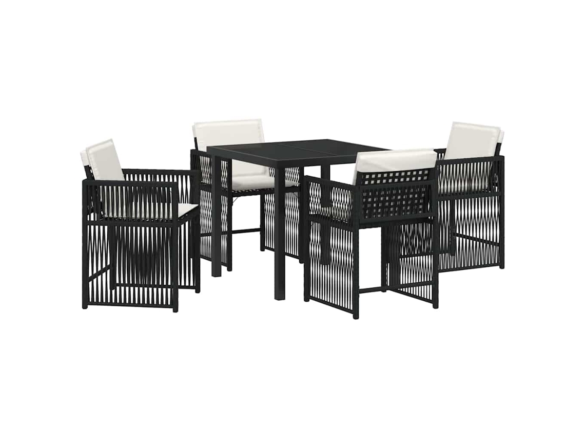 Conjunto de Jantar para Jardim 5 Pcs - Móveis de Jardim para Refeição Preto Vime Pe HARLANV1