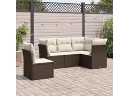 Vidaxl 5 Pcs Conjunto Sofás P/ Jardim C/ Almofadões Vime Pe Castanho