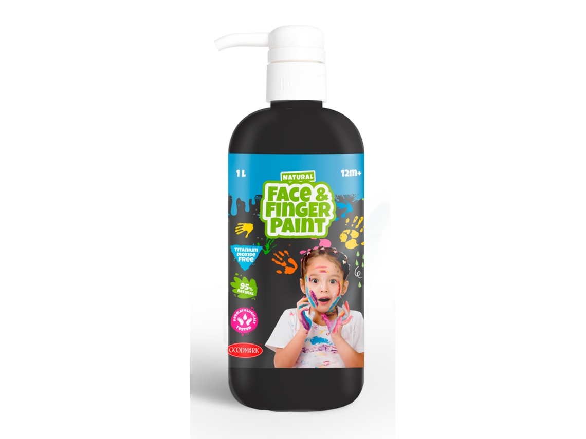 Frasco De Tinta Para Rosto E Dedos Com Bomba Dosadora, Preto, 1l, Tinta Segura Para Crianças. Naturel Face Finger Paint