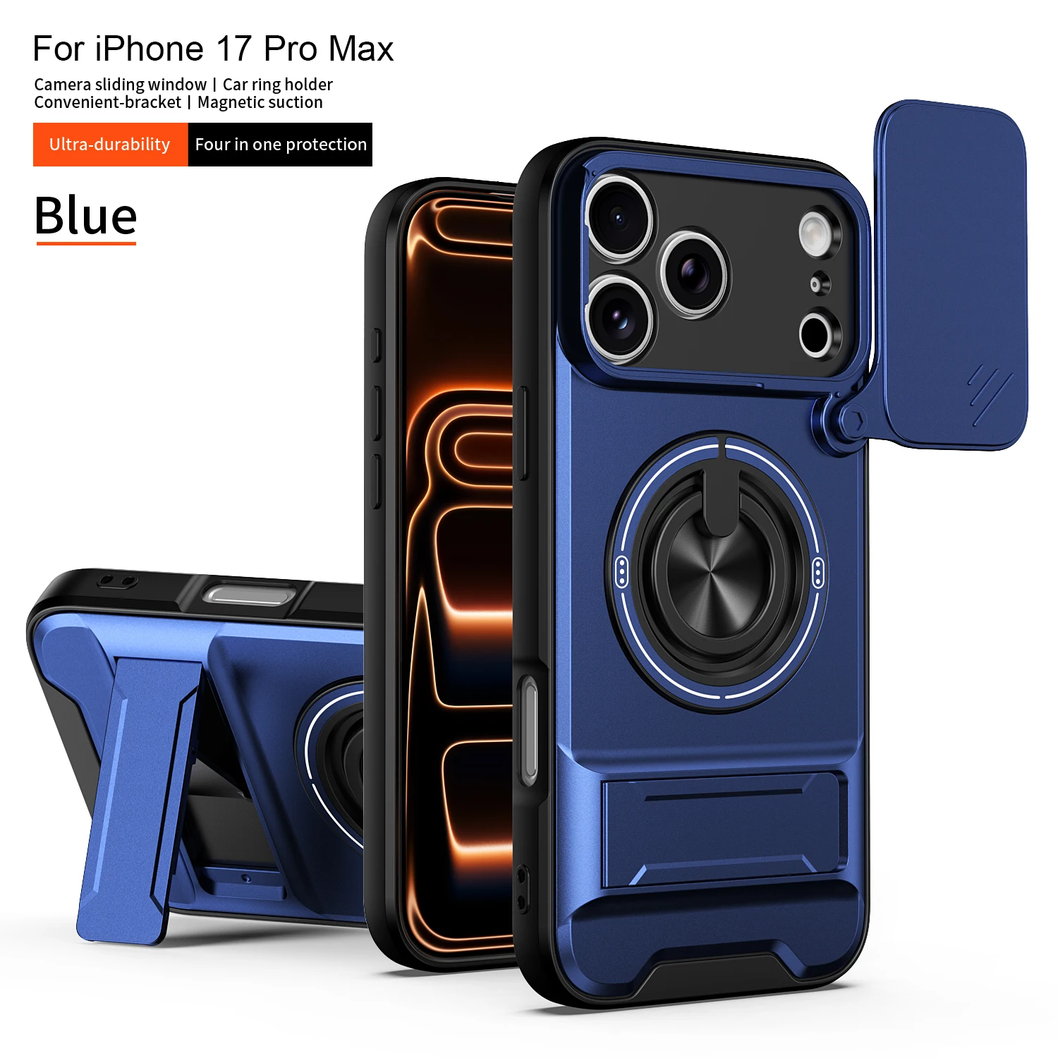 (azul Iphone 14 Pro) Capa Protetora Para Câmera, Com Suporte, Resistente A Impactos E Com Fecho Magnético.