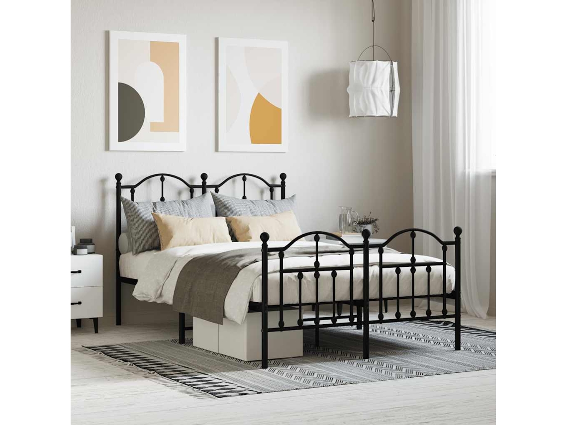 Vidaxl Estrutura De Cama Com Cabeceira E Pés 120x200 Cm Metal Preto