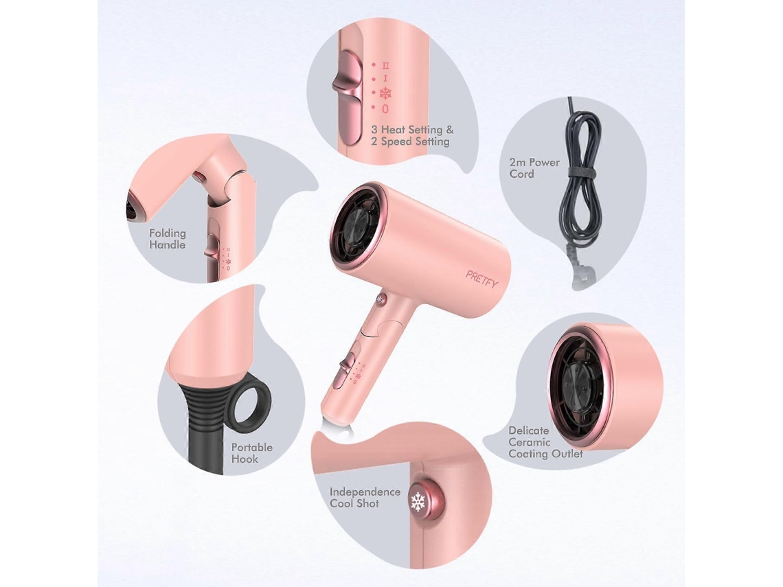 Secador de Cabelo Doméstico Alta Potência, para Hotel e Salão Cabeleireiro, Rosa, Padrão Euro Peu. GOKOCO