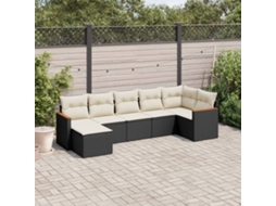Vidaxl 7 Pcs Conjunto De Sofás P/ Jardim C/ Almofadões Vime Pe Preto