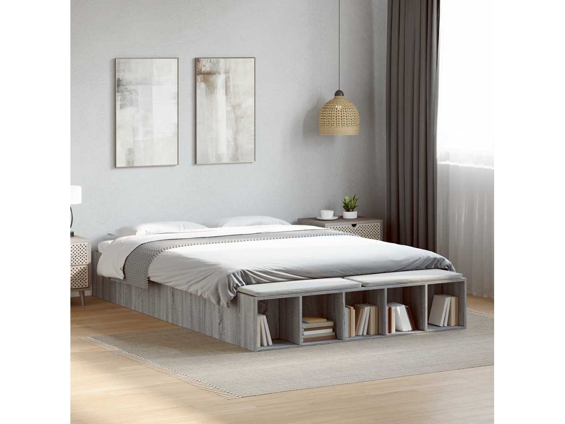 Vidaxl Estrutura De Cama 150x200 Cm Derivados De Madeira Cinza Sonoma