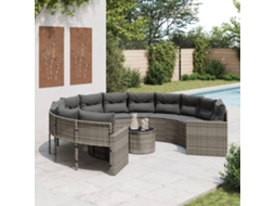 Sofá De Jardim Com Mesa E Almofadões Redondo Vime Pe Cinzento Dkd Home Decor
