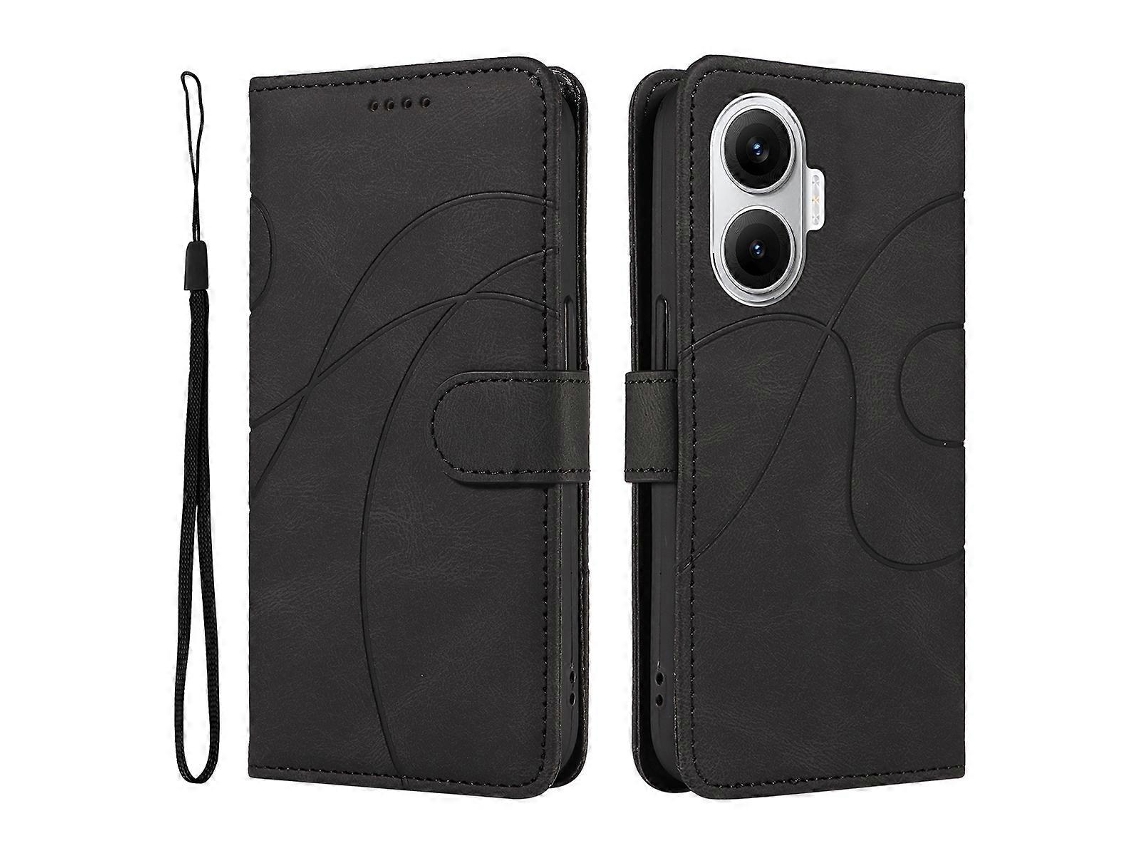 Capa Tipo Carteira De Couro Com Suporte E Design De Linhas Curvas, Preta, Para Xiaomi Poco F7 5g / Xiaomi Redmi Turbo 4 Pro 5g