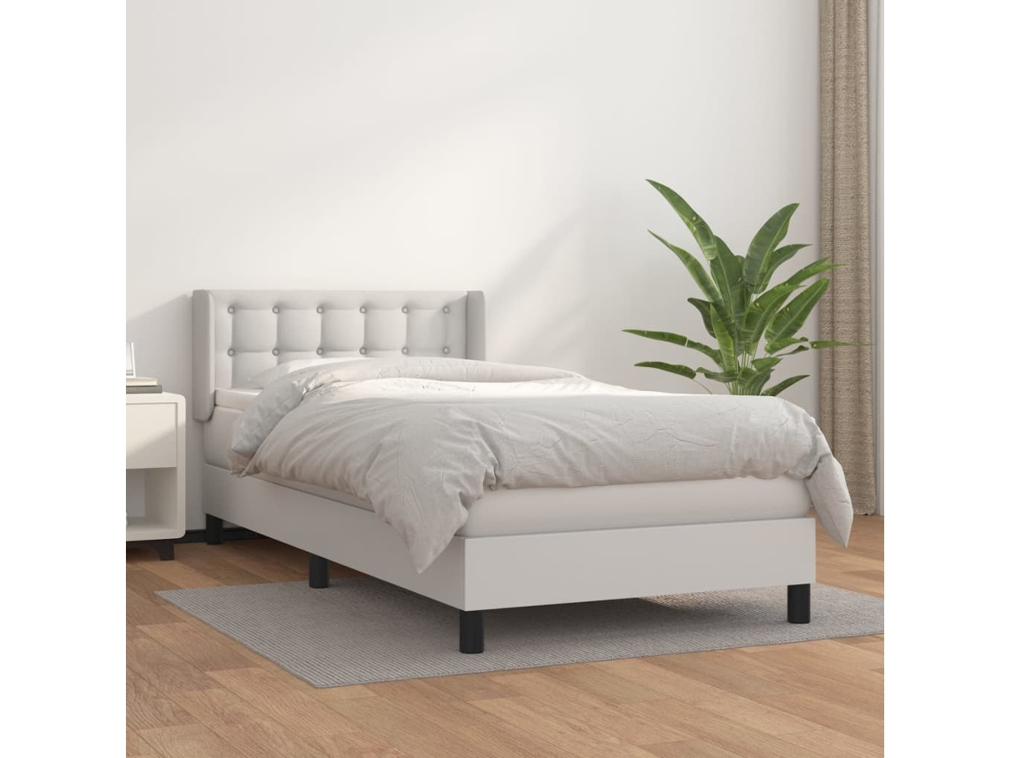 Vidaxl Cama Com Molas/colchão 80x200 Cm Couro Artificial Branco