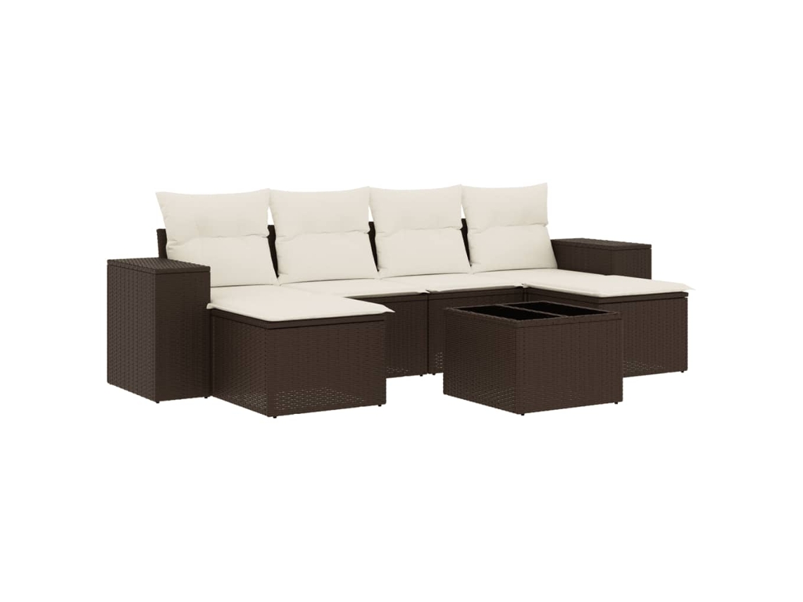 Conjunto de 7 Sofás de Jardim com Almofadas Vime Pe Marrom MAISON EXCLUSIVE (7 pcs)