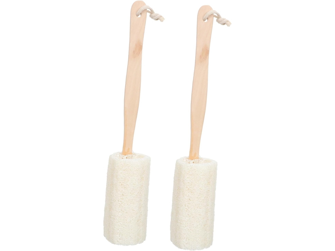 Escova De Banho Esfoliante Com Bucha Vegetal, Cabo De Madeira E Corda Algodão, 2 Peças Para Esfoliar E Limpar Braços