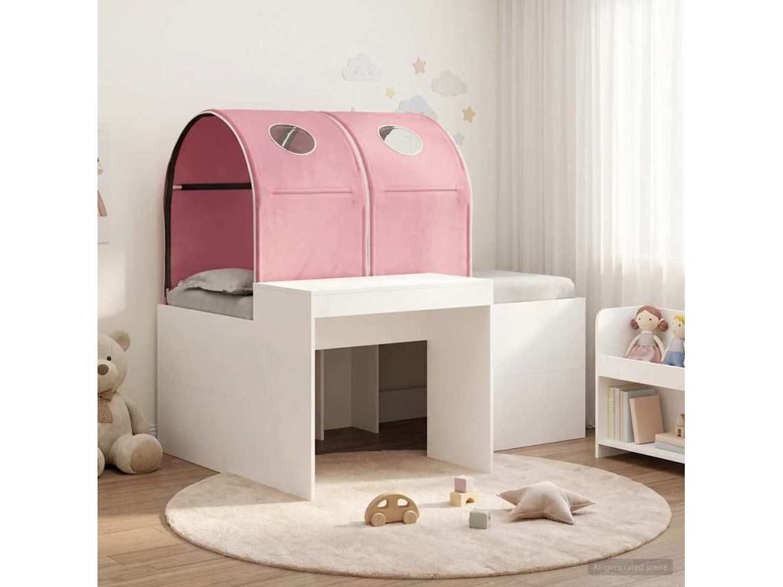Vidaxl Cama Com Túnel 3 Unid. Branco E Rosa Derivados De Madeira