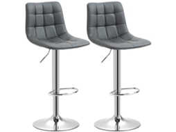 Conjunto de 2 Banquetas Giratórias em Couro Sintético com Encosto e Apoio para os Pés, 42x45x89-110 Cm, Cinza, ETOWN COMMERCE GMBH