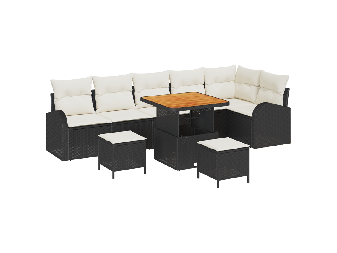 Conjunto 9 Sofá De Jardim Vidaxl Preto Vime Pe (80 X 80 X 71 Cm)