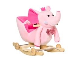 Cavalo Baloiço com Rodas e Forma de Elefante com Músicas Infantis e Cinto de Segurança 60x35x45 Cm Rosa LAMAISON