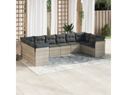 Vidaxl 10 Pcs Conj. Sofás Jardim Com Almofadões Vime Pe Cinzento-claro