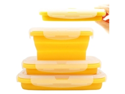 2026 set de 3 Caixas de Silicone Dobráveis para Almoços Portáteis, Herméticas, Micro ondas, Lava louças e Congelador, Amarelo