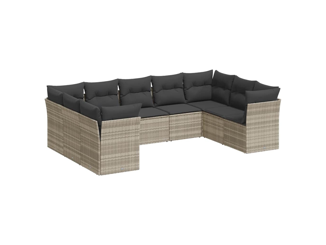Conjunto de 9 Sofás de Jardim com Almofadões Vime Pe Cinzento Claro MAISON EXCLUSIVE (90x200 cm)