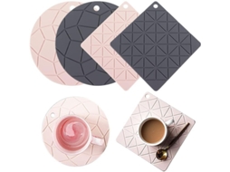 Conjunto de 4 porta-copos de silicone resistentes ao calor para cozinha e mesa, 17,7 cm, 2 formatos e núcleos.
