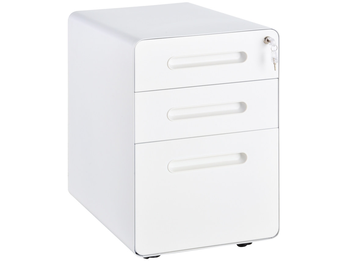 Armário Móvel para Escritório com 3 Gavetas, Aço, Branco, 39x48x59 cm BGA STORE