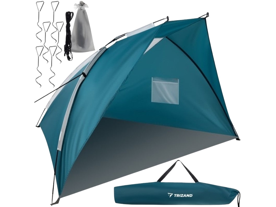 Tenda de praia grande, azul e branca, 220x120x120 cm