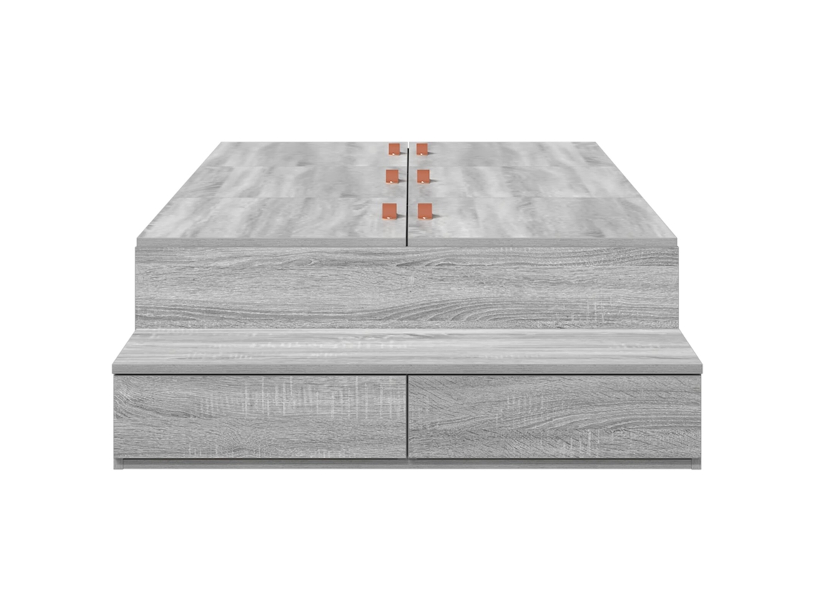 Cama De Solteiro Com Estrado Armazenamento Sonoma Lovely Home Madeira Tecido Cinzento (90x190x31.5cm)