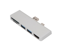 Aetheria hub Usb C 5 em 2 para Surface Pro 7 com 4k Hd, 2 Portas Usb3.0 e Leitor de Cartão Prata