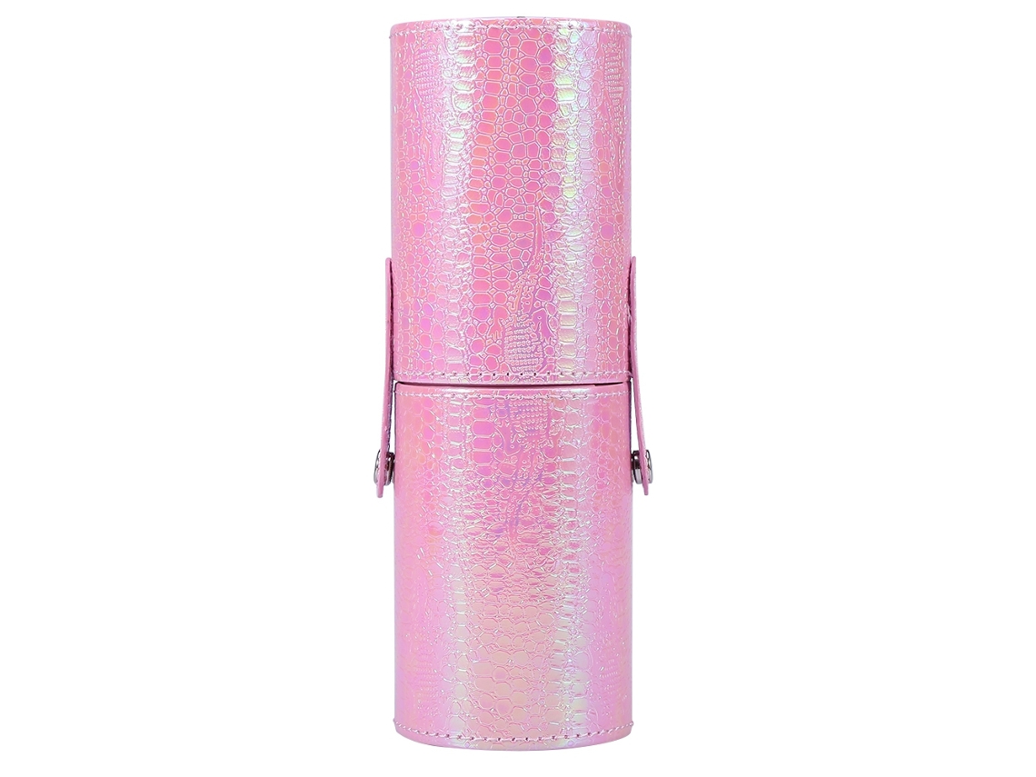 Organizador De Pincéis De Maquiagem E Canetas De Unha Redondo Portátil Em Couro Pu Rosa Para Viagem