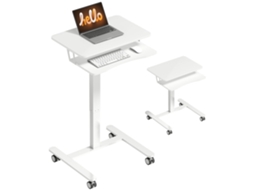Mesa Ajustável em Altura, com Bandeja para Teclado, Rodízios, Estrutura de Aço Branca VISTA SHOP