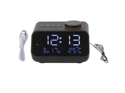 Despertador digital LED Baok-reloj com rádio FM, temporizador, temperatura e umidade para quarto e escritório, preto.