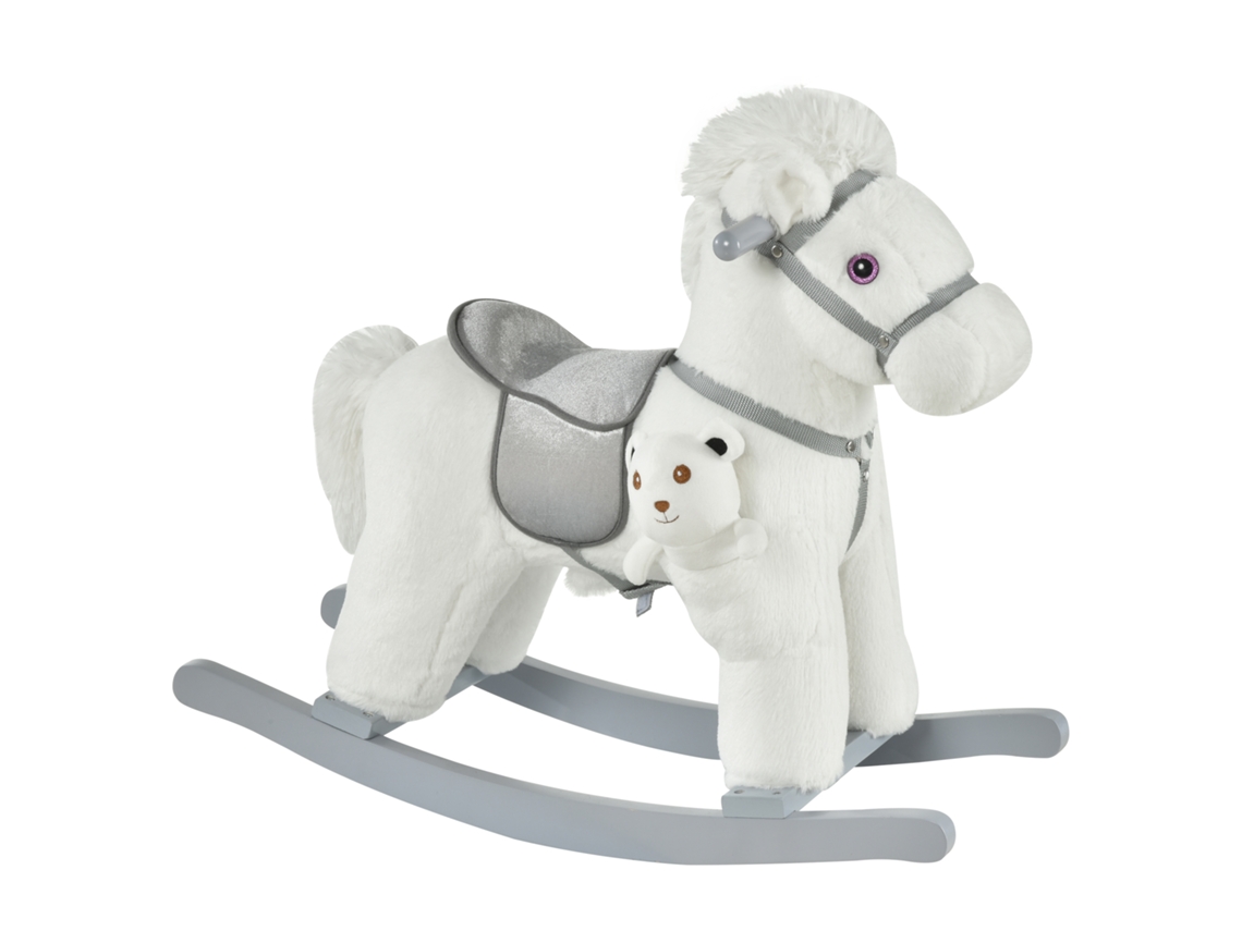 Cavalo de baloiço infantil, com sons, ursinho, 65x26x55 cm, branco | S/MARCA