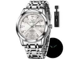 Lurelia Relógio Masculino, Movimento De Quartzo, Luminoso, Detalhes Com Strass, Aço Inoxidável, Abs, Prata