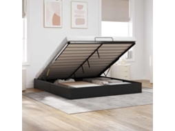 Vidaxl Estrutura De Cama Ottoman Preto King Size Couro Sintético