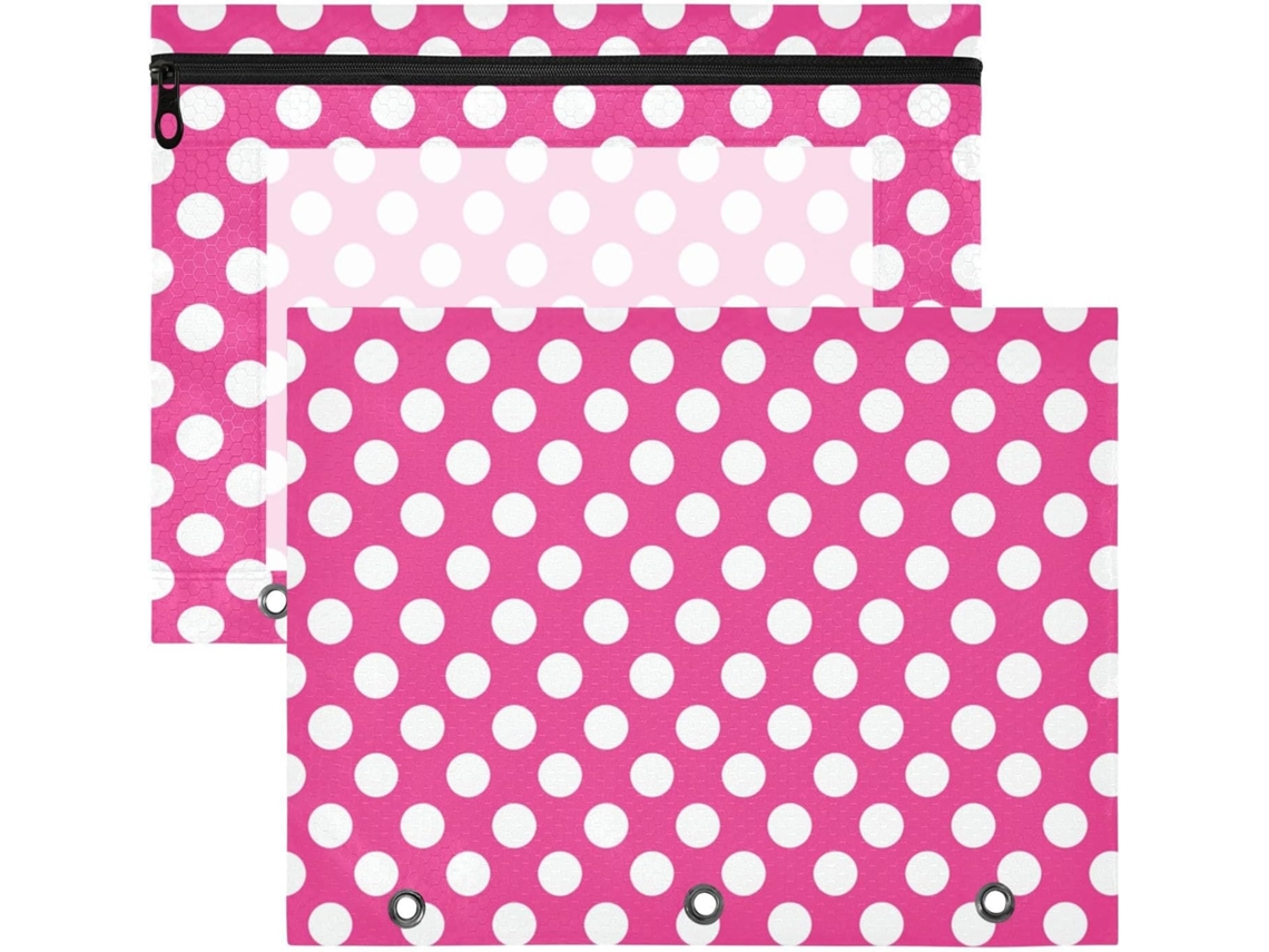 Conjunto de 2 Pacote com Estojos Zíper para Fichários 3 Argolas Estampa Bolinhas Cor Pêssego 31 X 24,1 Cm