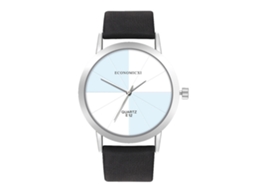 Relógio de pulso casual de quartzo para homens e mulheres com pulseira de couro PU branca e preta.