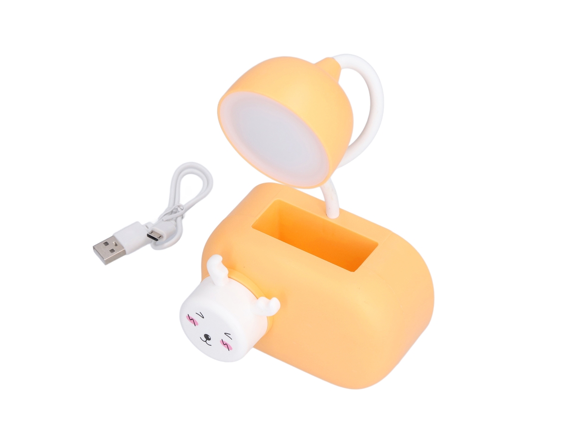 Lâmpada De Escritório Led Multifuncional Cervo Cartoons Com Sacapontas Cabo Usb Laranja